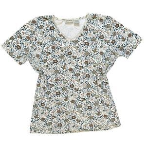 White Stag Floral Top XL Cotton Short Sleeve Casual Cottagecore Vintage Style